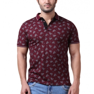 Generic Men's Casual Cotton Printed Polo Neck Half Sleeve T-Shirt (Plum)