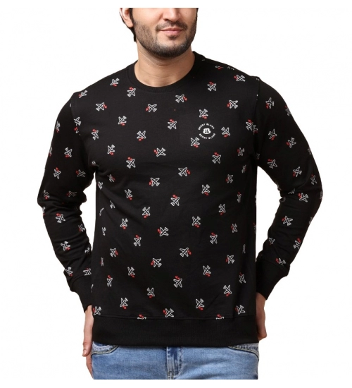 Generic Men's Casual Cotton Printed Round Neck Full Sleeve Sweat T-Shirt (Black)
