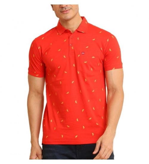 Generic Men's Casual Cotton Printed Polo Neck Half Sleeve T-Shirt (Red)