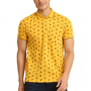 Generic Men's Casual Cotton Printed Polo Neck Half Sleeve T-Shirt (Mustard)