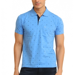 Generic Men's Casual Cotton Printed Polo Neck Half Sleeve T-Shirt (Blue)