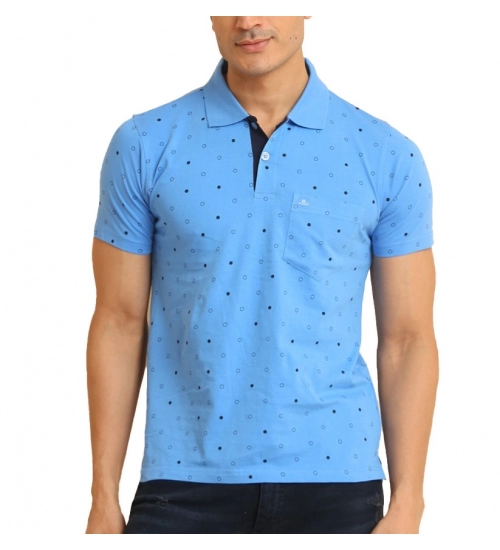 Generic Men's Casual Cotton Printed Polo Neck Half Sleeve T-Shirt (Blue)