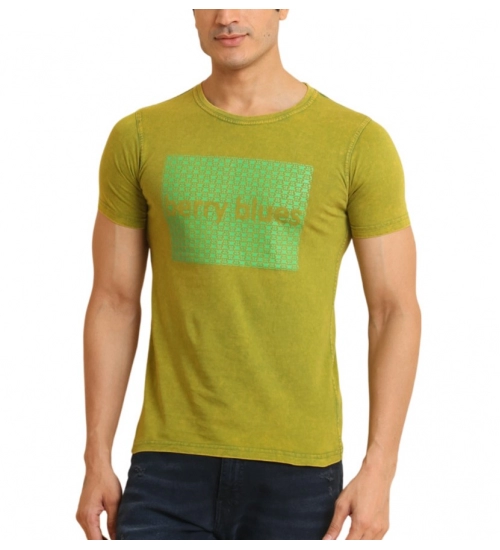 Generic Men's Casual Cotton Printed Round Neck Half Sleeve T-Shirt (Green)