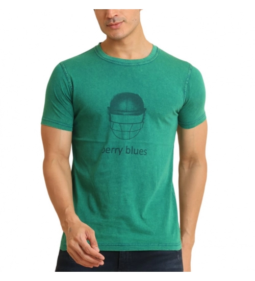 Generic Men's Casual Cotton Printed Round Neck Half Sleeve T-Shirt (Green)
