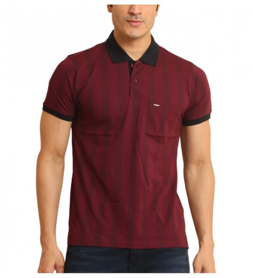 Generic Men's Casual Cotton Printed Polo Neck Half Sleeve T-Shirt (Plum)