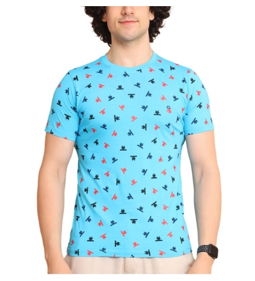 Generic Men's Casual Cotton Printed Round Neck Half Sleeve T-Shirt (Skyblue)