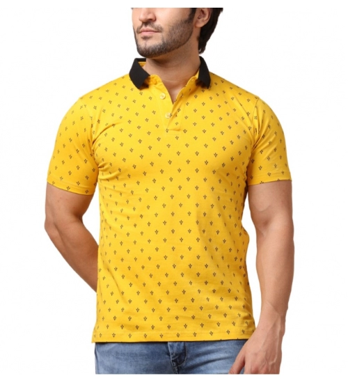 Generic Men's Casual Cotton Printed Polo Neck Half Sleeve T-Shirt (Yellow)