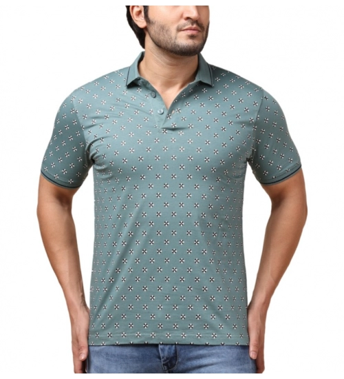 Generic Men's Casual Cotton Printed Polo Neck Half Sleeve T-Shirt (Grey)
