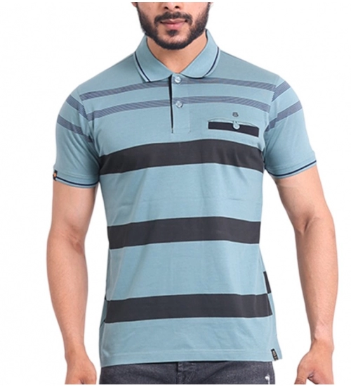 Generic Men's Casual Cotton Printed Polo Neck Half Sleeve T-Shirt (Green)