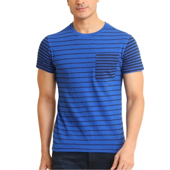 Generic Men's Casual Cotton Printed Round Neck Half Sleeve T-Shirt  (Blue)