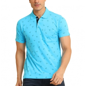 Generic Men's Casual Cotton Printed Polo Neck Half Sleeve T-Shirt (Skyblue)