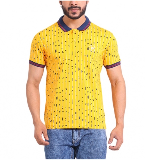 Generic Men's Casual Cotton Printed Polo Neck Half Sleeve T-Shirt (Turmeric)