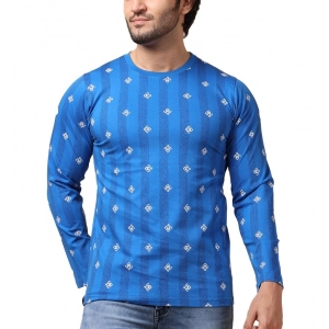 Generic Men's Casual Cotton Printed Round Neck Full Sleeve T-Shirt (Blue)