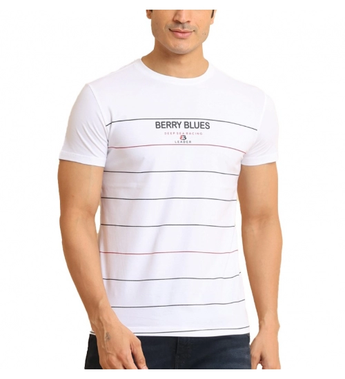 Generic Men's Casual Cotton Printed Round Neck Half Sleeve T-Shirt (White)