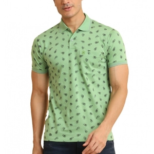 Generic Men's Casual Cotton Printed Polo Neck Half Sleeve T-Shirt (Light Green)
