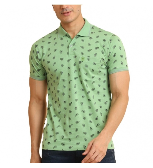 Generic Men's Casual Cotton Printed Polo Neck Half Sleeve T-Shirt (Light Green)