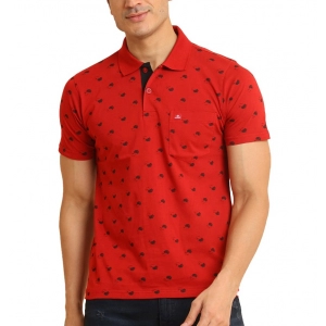 Generic Men's Casual Cotton Printed Polo Neck Half Sleeve T-Shirt (Red)