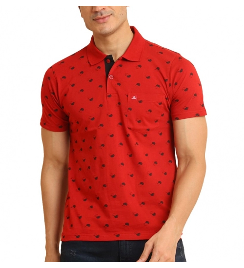 Generic Men's Casual Cotton Printed Polo Neck Half Sleeve T-Shirt (Red)