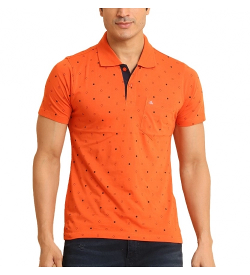 Generic Men's Casual Cotton Printed Polo Neck Half Sleeve T-Shirt (Rust)