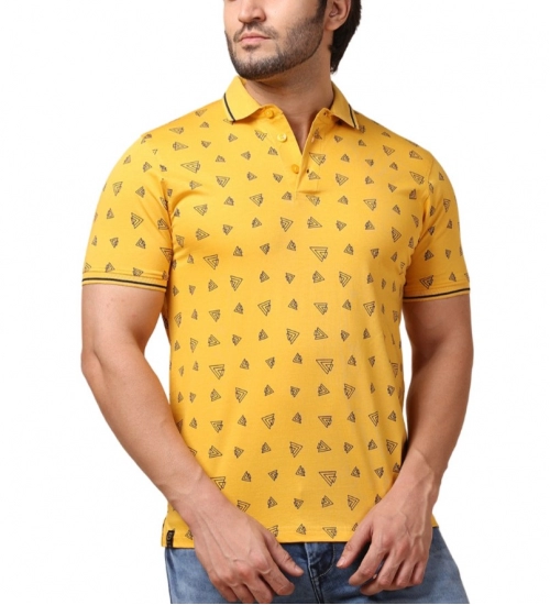 Generic Men's Casual Cotton Printed Polo Neck Half Sleeve T-Shirt (Mustard)
