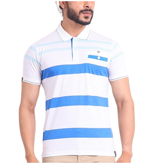 Generic Men's Casual Cotton Printed Polo Neck Half Sleeve T-Shirt (White)