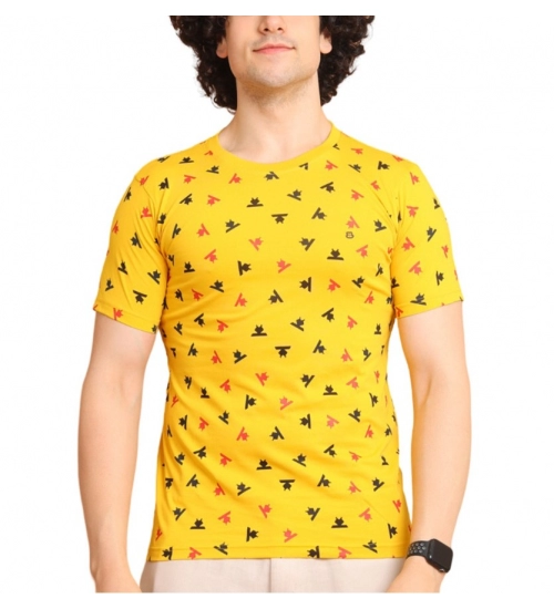 Generic Men's Casual Cotton Printed Round Neck Half Sleeve T-Shirt (Yellow)