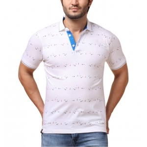 Generic Men's Casual Cotton Printed Polo Neck Half Sleeve T-Shirt (White)