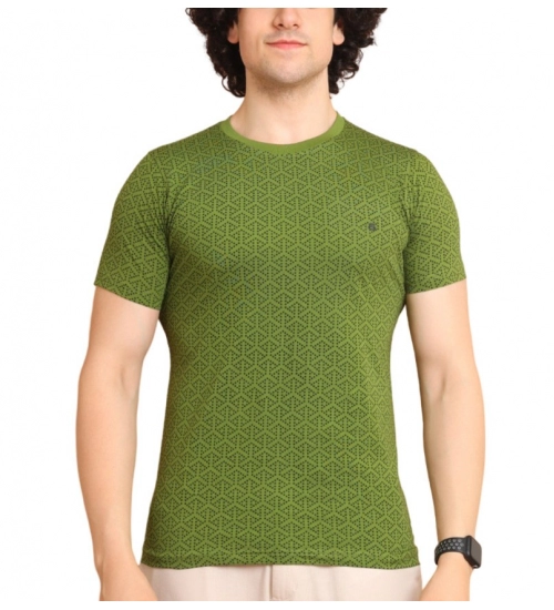 Generic Men's Casual Cotton Printed Round Neck Half Sleeve T-Shirt (Green)