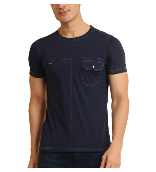 Generic Men's Casual Cotton Solid Round Neck Half Sleeve T-Shirt (Navy)