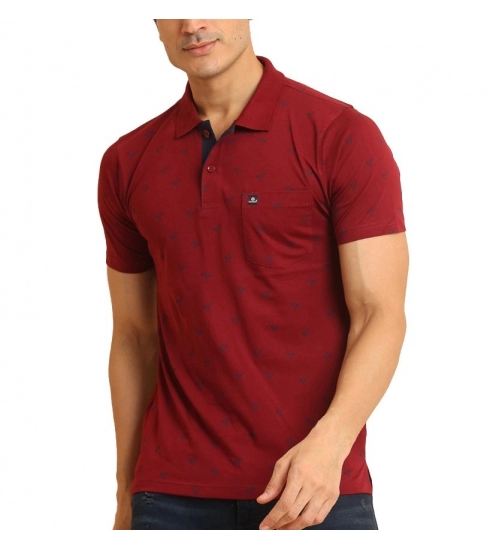 Generic Men's Casual Cotton Printed Polo Neck Half Sleeve T-Shirt (Red)