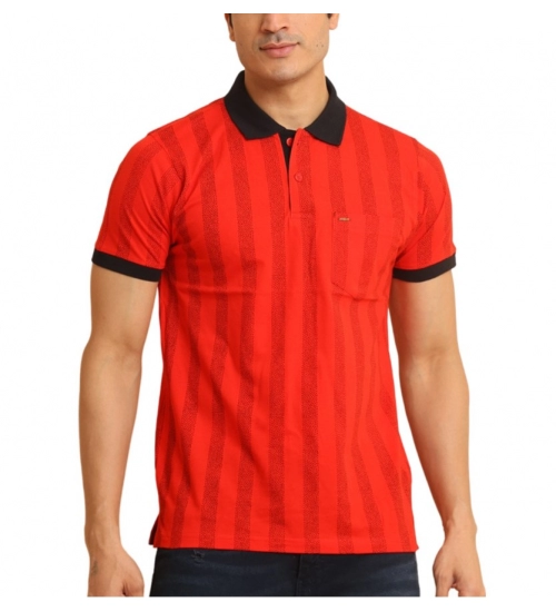 Generic Men's Casual Cotton Printed Polo Neck Half Sleeve T-Shirt (Red)