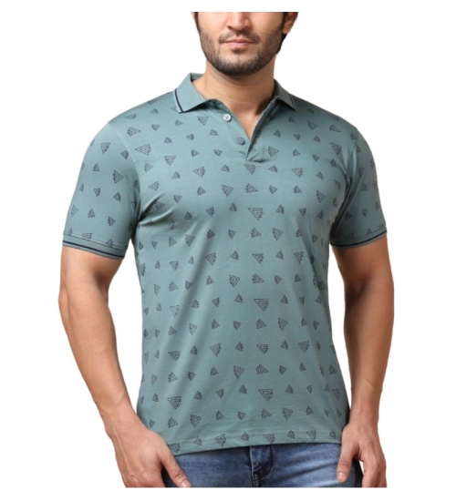 Generic Men's Casual Cotton Printed Polo Neck Half Sleeve T-Shirt (Grey)