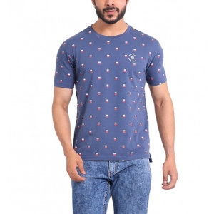 Generic Men's Casual Cotton Printed Round Neck Half Sleeve T-Shirt (Blue)