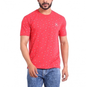 Generic Men's Casual Cotton Printed Round Neck Half Sleeve T-Shirt (Red)