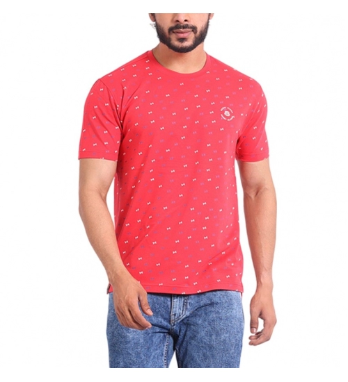 Generic Men's Casual Cotton Printed Round Neck Half Sleeve T-Shirt (Red)