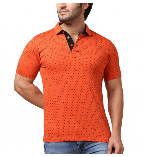 Generic Men's Casual Cotton Printed Polo Neck Half Sleeve T-Shirt (Rust)