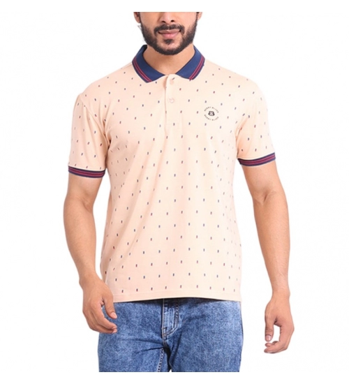 Generic Men's Casual Cotton Printed Polo Neck Half Sleeve T-Shirt (Peach)
