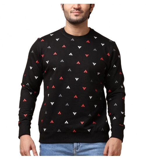 Generic Men's Casual Cotton Printed Round Neck Full Sleeve Sweat T-Shirt (Black)