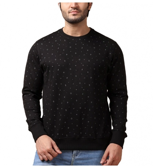 Generic Men's Casual Cotton Printed Round Neck Full Sleeve Sweat T-Shirt (Black)