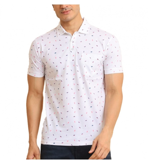 Generic Men's Casual Cotton Printed Polo Neck Half Sleeve T-Shirt (White)