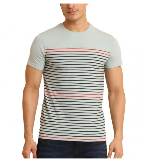 Generic Men's Casual Cotton Printed Round Neck Half Sleeve T-Shirt (Grey)