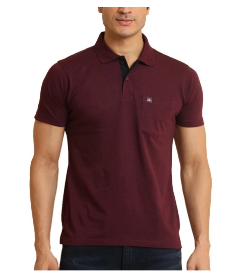 Generic Men's Casual Cotton Printed Polo Neck Half Sleeve T-Shirt (Wine)