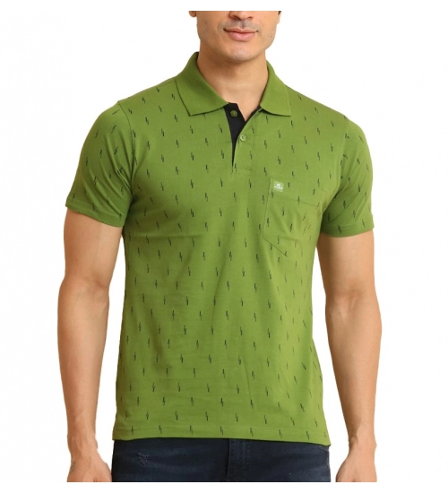 Generic Men's Casual Cotton Printed Polo Neck Half Sleeve T-Shirt (Green)