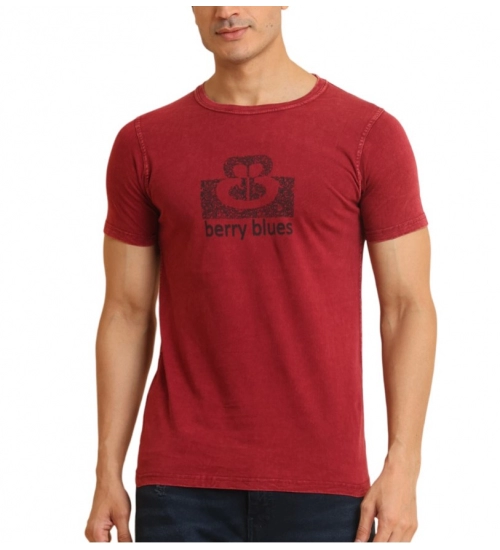 Generic Men's Casual Cotton Printed Round Neck Half Sleeve T-Shirt (Maroon)