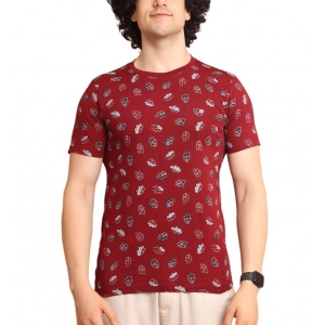 Generic Men's Casual Cotton Printed Round Neck Half Sleeve T-Shirt (Maroon)