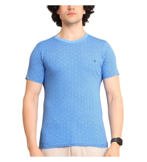 Generic Men's Casual Cotton Printed Round Neck Half Sleeve T-Shirt (LightBlue)