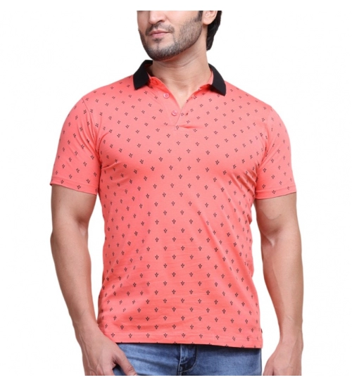 Generic Men's Casual Cotton Printed Polo Neck Half Sleeve T-Shirt (Red)