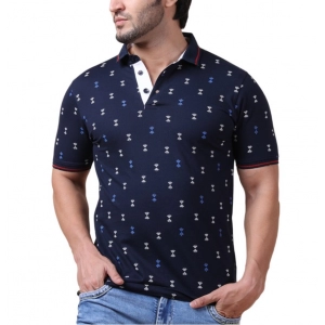 Generic Men's Casual Cotton Printed Polo Neck Half Sleeve T-Shirt (Navy)