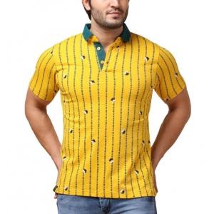 Generic Men's Casual Cotton Printed Polo Neck Half Sleeve T-Shirt (Yellow)