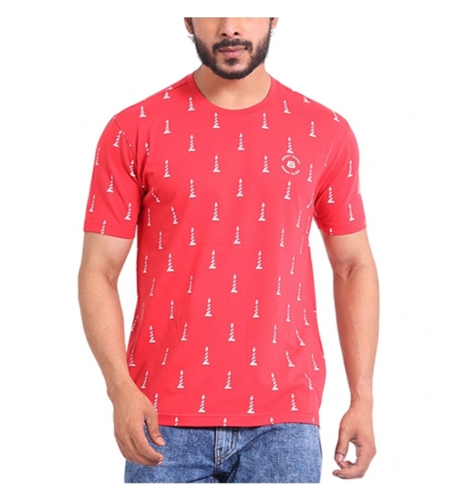Generic Men's Casual Cotton Printed Round Neck Half Sleeve T-Shirt (Red)